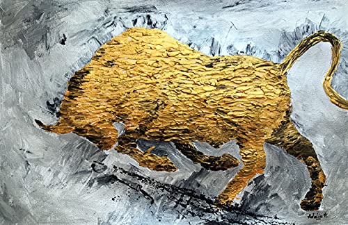 Оригиналната живопис с маслени бои върху платно с изображение на бик, Абстрактна картина с изображение на Бик на Фондовия