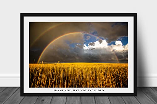 Снимка на Great plains, Принт (без рамка), Изображение на Двойна Дъга над Златния пшеничным поле в един дъждовен