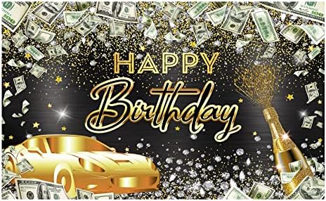 Забавно Дърво Паричен На Фона На Рожден Ден Доларова Банкнота Диамантена Рожден Ден Вечер Черен и Златен Автомобил