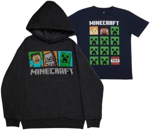 Комплект от 2 Толстовок и тениски на Minecraft за момчета, Hoody с качулка и тениска за момчета