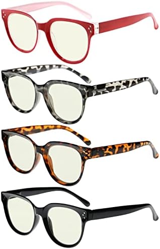 Eyekepper 4 Опаковки Очила със Сини Светофильтром за Жените За Четене, Стилни Компютърни Очила за Четене + 1.00