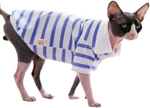 Облекло за Безволосых котки WCDJOMOP - Пролет-лято Памучен тениска-Поло с принтом райе, Пуловер с дълги ръкави,