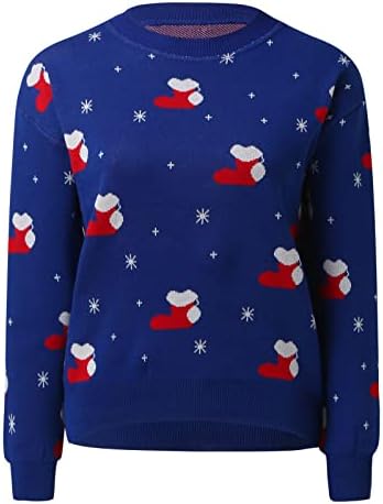 Грозен Коледен Пуловер за Жени, Женски Модерен Пуловер с кръгло деколте и Дълъг Ръкав, Коледен Пуловер с