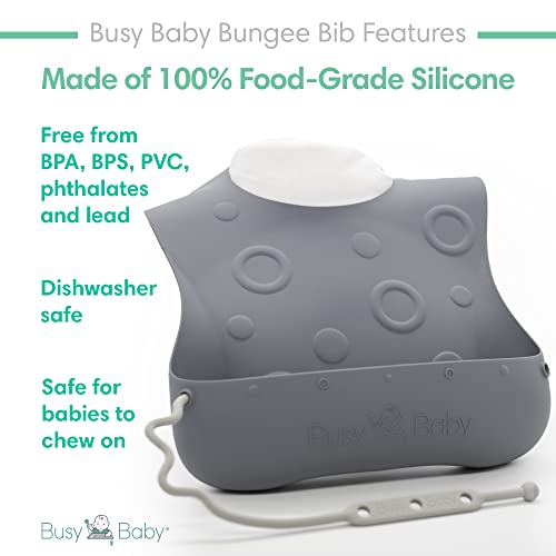 Бънджи слюнявчик BUSY BABY | Силикон слюнявчик за бебета и малки деца с привязями | Прикрепляйте ястия и не махнете