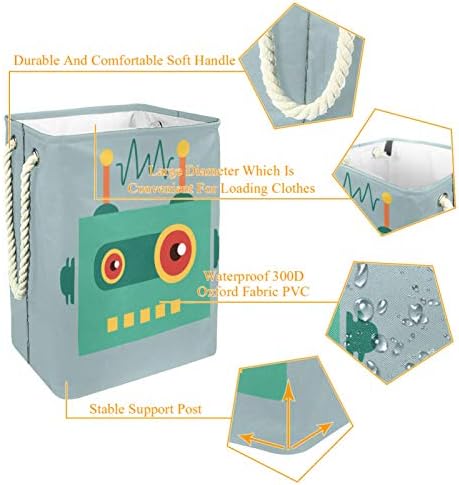 MAPOLO Кошница за дрехи Забавен Cartoony Робот Радио Сгъваема Кошница за съхранение на бельо с Дръжки Подвижни Скоби Добре