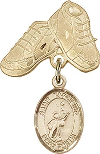 Детски икона Jewels Мания за амулет Свети Тарцисия и игла за детски сапожек | Детски икона от 14-каратово злато