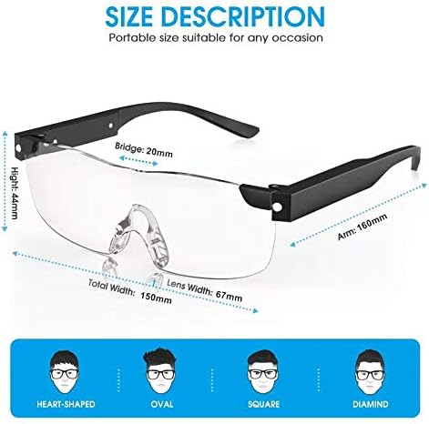 OuShiun 200% Увеличителни Очила с led Подсветка, USB Акумулаторна Лупа Очила за Близка Работа Четеш Хоби Занаяти