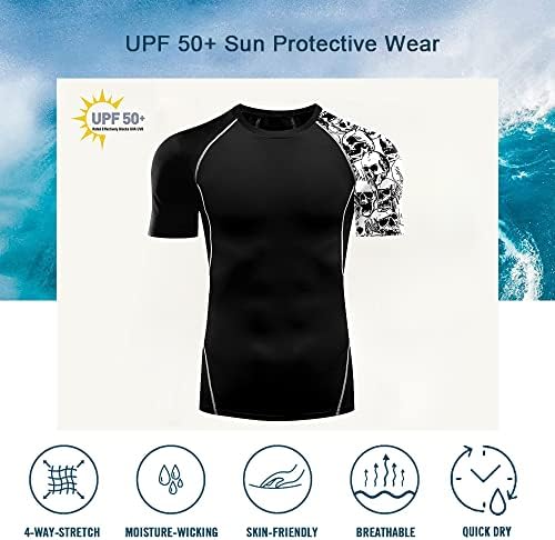 Мъжки Компресиране Защита От Слънцето UPF 50+ и е с Къси Ръкави Обрив Guard за Мъже, Плувни Ризи, Тренировочная Облекло