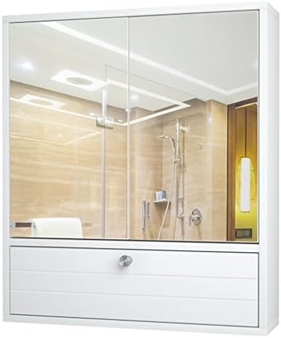 Шкаф за баня ZSEDP с Двойни Врати, Стенни Дървени Рафтове За Съхранение, Бели Мебели За Баня