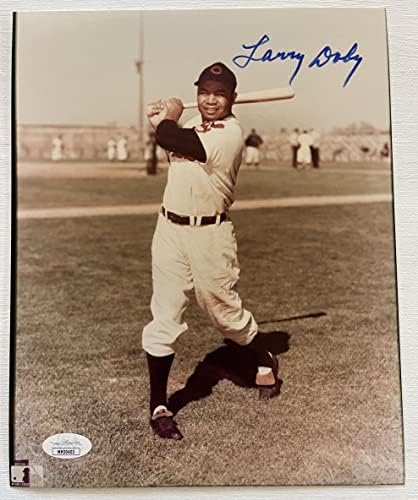 Лари Doby (rv 2003) Гланцирана снимка с размер 8х10 с автограф на Cleveland Indians с автограф Удостоверяване JSA