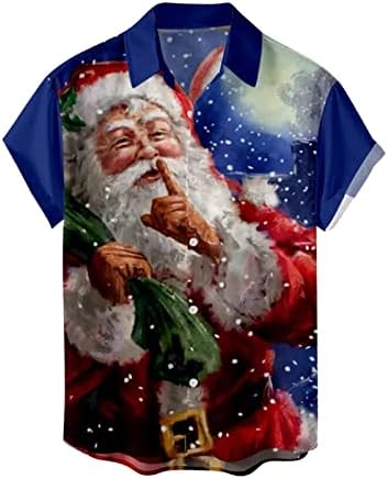 WOCACHI Коледни Ризи с копчета за Мъже с Къс Ръкав, Забавен Коледен Принт Дядо Коледа, Ежедневни Дизайнерска Риза