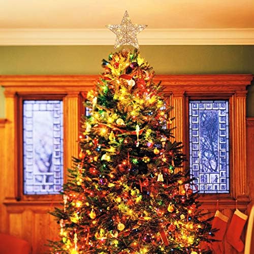 25x30 см Коледно Дърво Topper Звезда Цветни Светлини за Украса на Коледното Парти Сребро