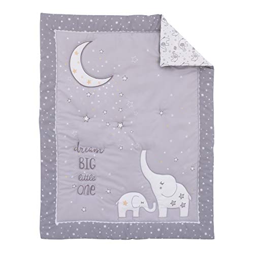 Комплект спално бельо Little Love by NoJo Dream Big Little Elephant Сиво, Бели и Златни цветове от 3 теми за бебешко