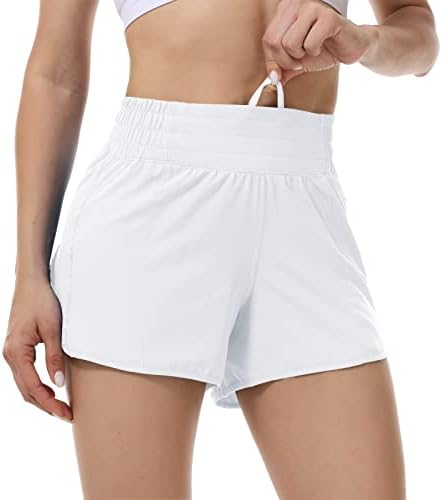 Дамски шорти за бягане Aurefin, Спортни къси Панталони с висока Засаждане, Подплата и джоб с цип, Дамски Спортни