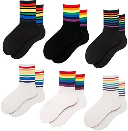 Ronglry Чорапи в Розово Райе за Жени, Чорапи Pride Crew, Новост, Памучни Чорапи, Rainbow Pride, Високи Чорапи Rainbow