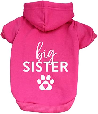 Hoody за кучета с качулка Big Sister Сърце Лапа, Пуловер на руното лигавицата (Ярко-Розова hoody с качулка)