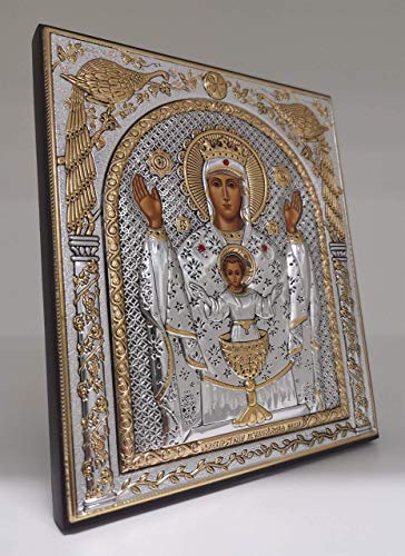Православната икона Неизчерпаема купата на Дева Мария Сребро/Гръцки/Ръчна работа