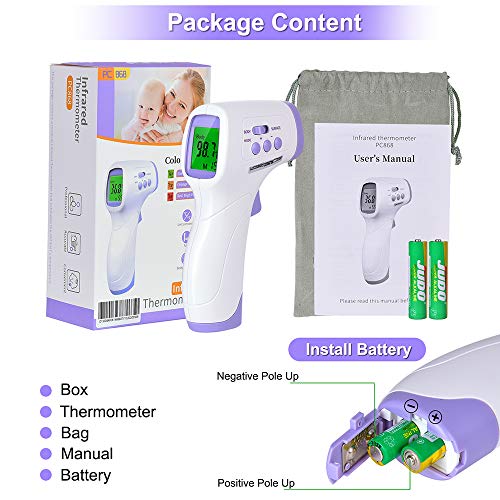 Цифров Инфрачервен Термометър за възрастни и деца, термометър за челото на бебета, без контактен основен термометър, Без сензор