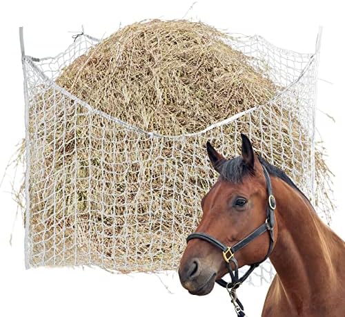 FLKQC Мрежест филтър за бавно хранене сено за цял ден За хранене на конете Голяма чанта за хранене с малки