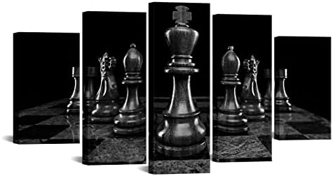 Conipit Шах платно Стенно Изкуство за Хола Тъмната Шахматна дъска, с монтиран на стената Принт Кралят Рицар-Живопис Черно Кралят