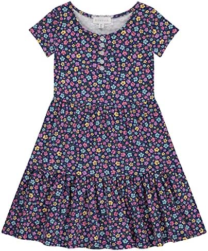 BTween / Комплект Летни рокли за момичета от 3 теми - Ежедневни Прилепнали Рокли с къс ръкав на райе и Цветя