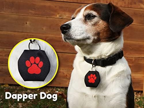 Dapper Dog - Ауспуси за кучешки етикет с пръстен за етикети (черен, голям тъмно син отпечатък от лапа)