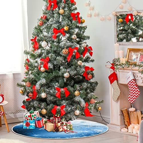 Декорация на Поли във формата на Коледно ALAZA, едно Малко Бижу под формата на Мини-Поли във формата на коледно дърво 35,4 Инча със Сини Снежинками и Звездите за Коледно