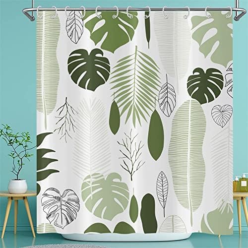 Завеса за душ със Зелени Листа TOENGS, Душ Завеси от Тропически Палмови листа за Баня с Абстрактен Модел на Растенията,