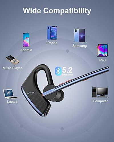 WYHOO Bluetooth Слушалка V5.2 Bluetooth Слушалка 24 часа на ден в разговори с Двоен микрофон CVC8.0 Безжична Слушалка