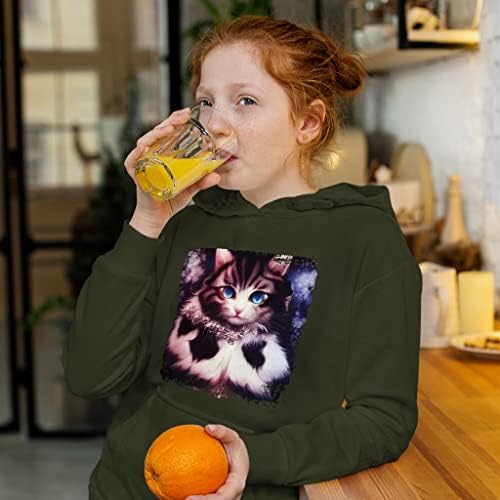 Детска Hoody с шарени хубава котка от порести руно с шарките на Аниме - Цветна Детска hoody с качулка - Hoody с шарките на