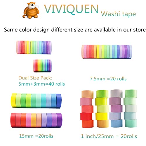 VIVIQUEN 20 Ролки, ленти за Васи Набор от Цветно тиксо за Опаковане на Декоративни Тънки Ленти За деца и подаръци (1 инч 25 мм)