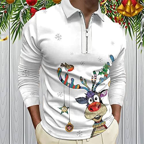 XXBR Коледни Мъжки Ризи Поло С Дълъг ръкав, Блузи С яка С цип-Часова, Забавни Коледни Тениски За Голф С Принтом Дядо Коледа