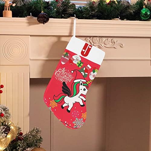 Коледни Чорапи с Монограм на Дядо Еднорог с Буквата U и Сърце с Размер 18 инча Червено и Бяло