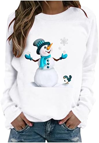 Коледна Hoody Жена С Кръгло деколте и Дълъг Ръкав, Тениски с Принтом Коледен Снежен човек, Блуза, Пуловер, Незаменим