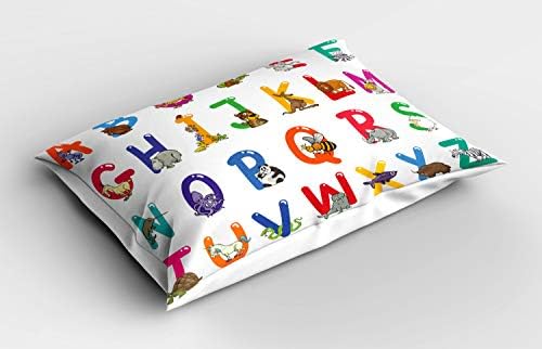 Имитация на възглавници с азбука Ambesonne, Изображение на Анимационни животни с Първите букви на имената, Декоративна