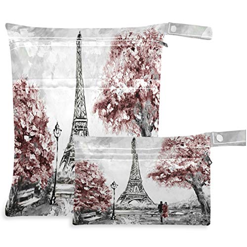 visesunny Живопис с маслени бои с изглед към улицата на Париж, 2 бр., Влажна чанта с джобове с цип, Моющаяся, Множество,