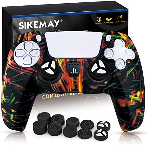 Силиконов калъф SIKEMAY с принтом за PS5 Dualsense Grip Controller, Защитен Калъф за Аксесоари за Playstation 5 с 10 Капачки