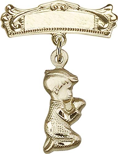 Иконата на детето Jewels Мания за талисман на Молящийся момче и извити полирани игла за иконата | Икона детето си от 14-каратово