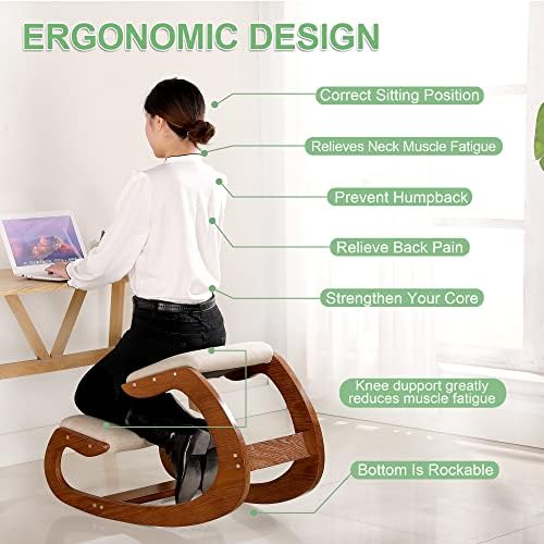 Ергономичен Предрассветный стол за коленопреклонения в изправено положение - люлеещ се Стол за дома, офиса и Медитация - Възглавница от дърво и лен - Облекчава болк?