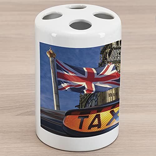 Керамични Държач за четка за зъби Ambesonne Union Jack, Поставка за стомна Union Jack и изображение на такси