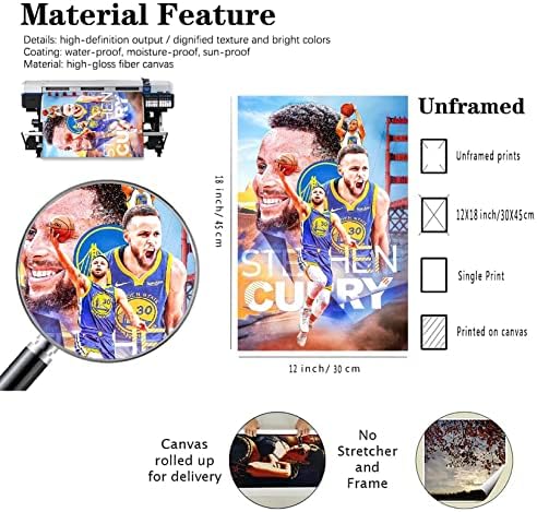 приман Стивън Къри Баскетболна Звезда Плакат 12x18 инча (30x45 см) Платно, Без Рамка Плакат За Момчета Естетичен Декор