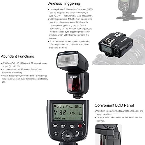 Godox V850II GN60 2,4 G с камера 1/8000 s HSS Светкавица за фотоапарат Speedlight Speedlite Вграден 2,4 G Безжична