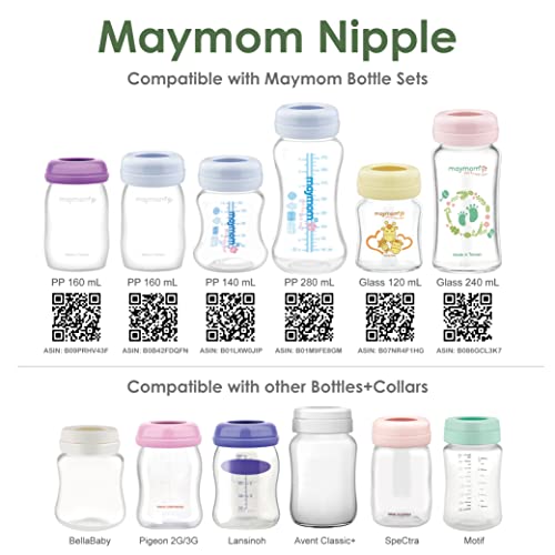 Бутилка за съхранение на мляко и хранене Maymom с широко гърло с соской, Купол капак, капак за бутилка, о-диск SureSeal; Съвместим