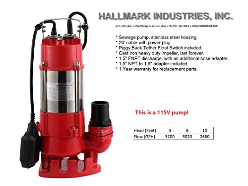 Възвратна помпа Hallmark Industries MA0387X-6, Неръждаема стомана, 1/2 с. л., 115 В, с поплавковым превключвател,