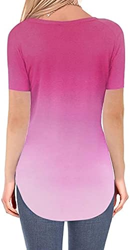 Дамски тениски NEARTIME, ежедневни градиент тениска с къс ръкав, свободни туника с V-образно деколте и подолом, върхове