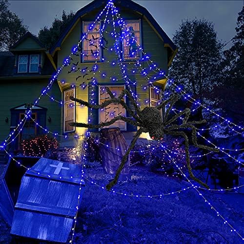 Украса за Хелоуин Anerbili, една Огромна Паяжина Светва 400 led лилави светлини, 197-Инчови wide web за декорация