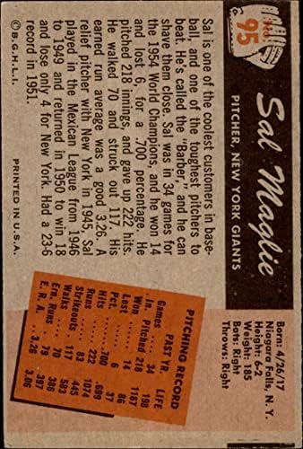 1955 Боуман # 95 Сол Мэгли Ню Йорк Джайентс (Бейзболна картичка) VG/БИВШ Джайентс