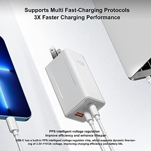 65 W USB C Стенно зарядно устройство Подкрепа Трехпортовой бързо зареждане 5-футовым кабел Type C е Съвместим с Samsung