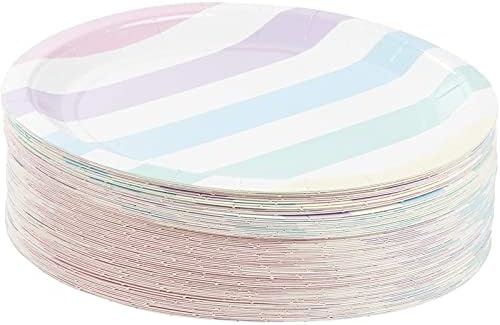 За еднократна употреба Хартиени чинии с 80 Броя, различни цветове в Пастельную ивица, 9 Инча