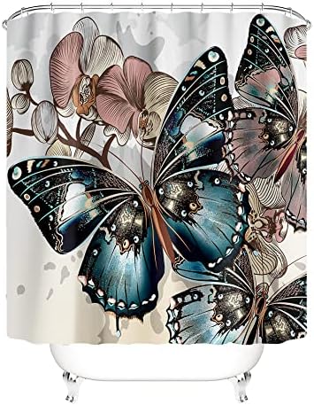 Ujoyen 4 бр. комплект завеси за душ с пеперуди-Монархами, Нескользящие Подложки, капака на Тоалетната чиния и подложка за Баня,